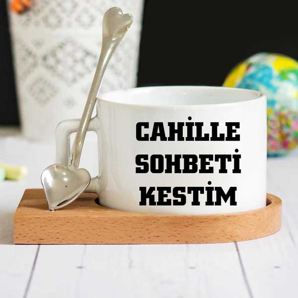 Cahille Sohbeti Kestim Ahşap Altlıklı Lüks Fincan Seti